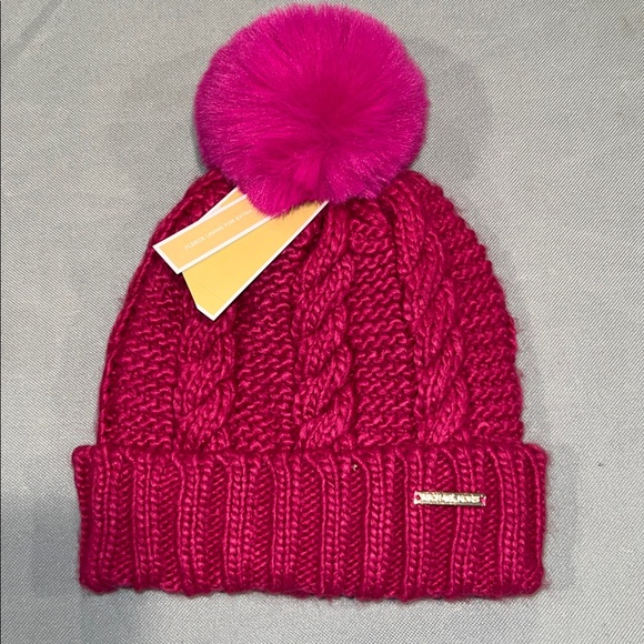 Michael Kors Fuchsia Knit Beanie with Pom Pom - Picture 1 of 4